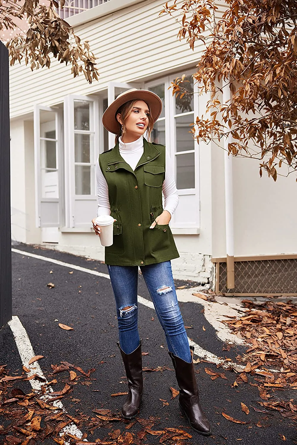 Womens Lightweight Sleeveless Military Anorak Cargo Vest Hooded
