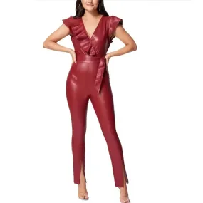 Women's Ruffle Detailed Leather Jumpsuit – Stylish & Chic
