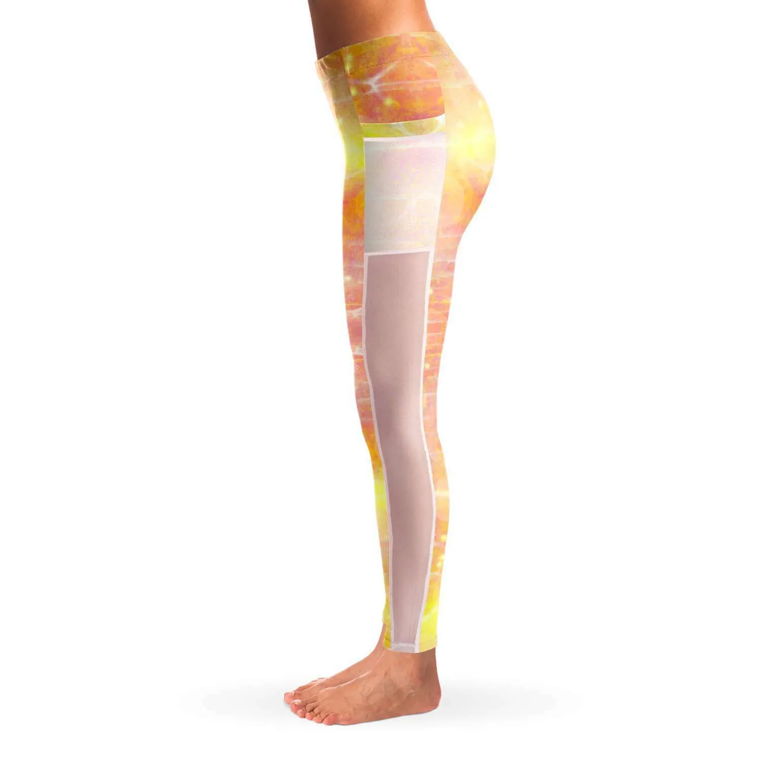 Yellow Love Mesh Panel Side Pockets Leggings (FWS)