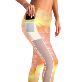 Yellow Love Mesh Panel Side Pockets Leggings (FWS)
