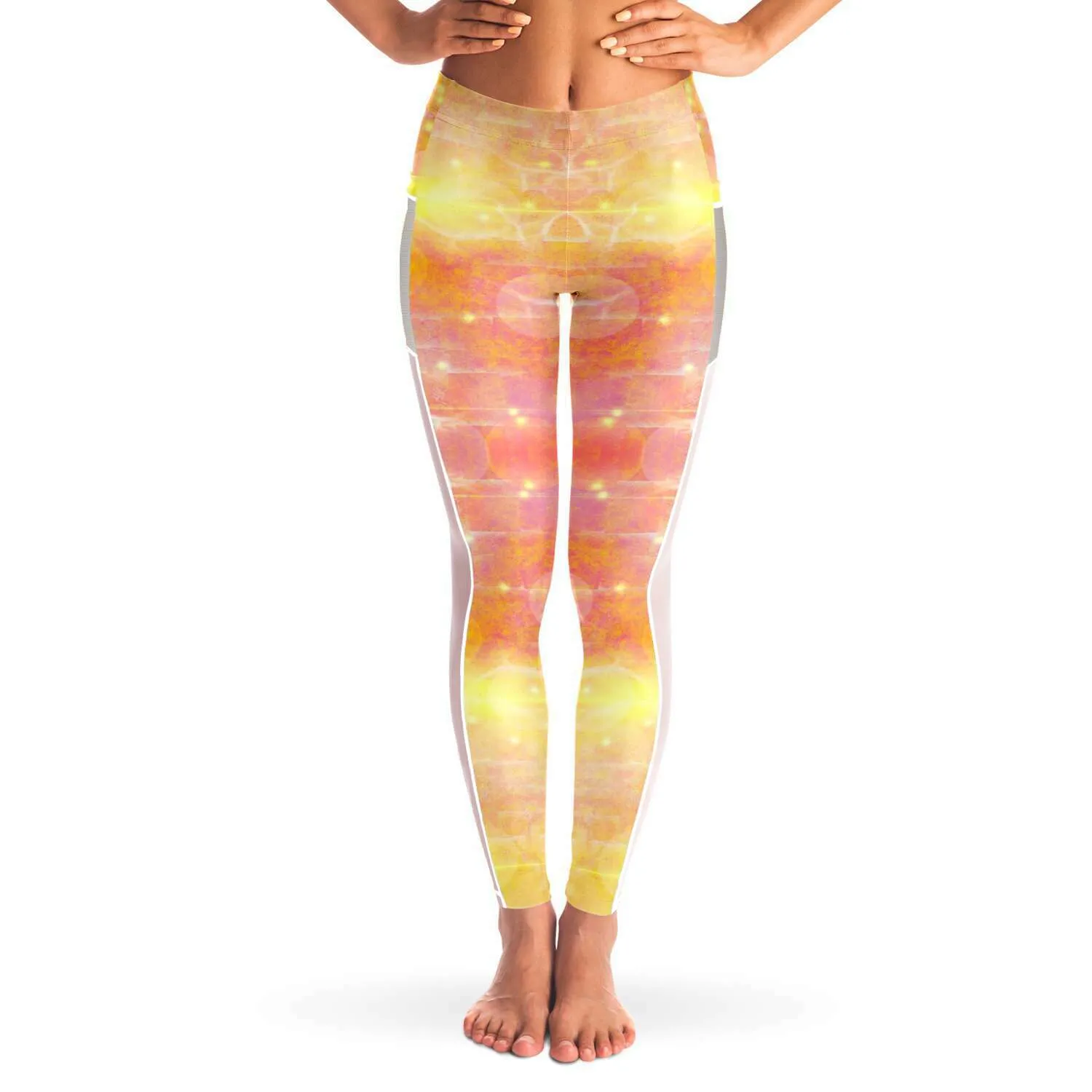 Yellow Love Mesh Panel Side Pockets Leggings (FWS)