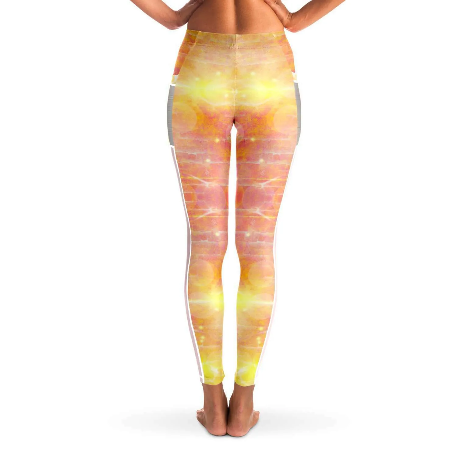 Yellow Love Mesh Panel Side Pockets Leggings (FWS)