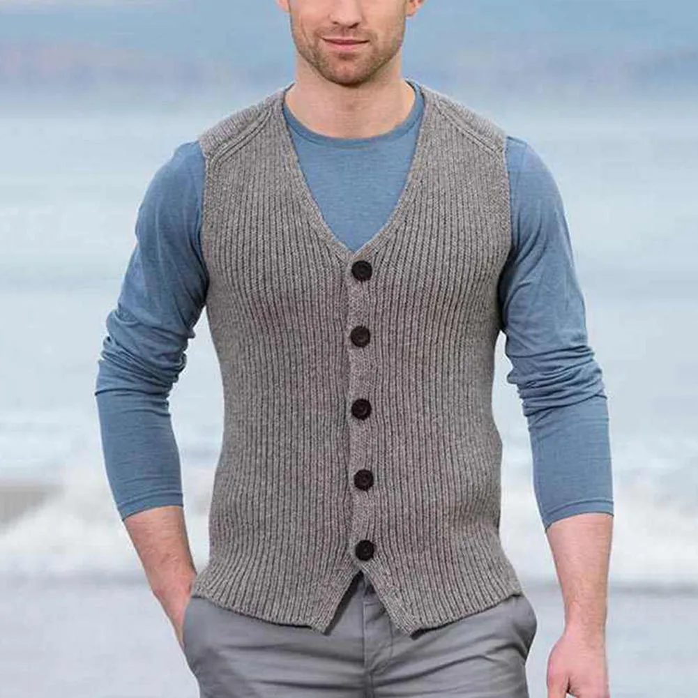 YESFASHION Knitted Sweaters Slim Vest Sleeveless V Neck Shirts