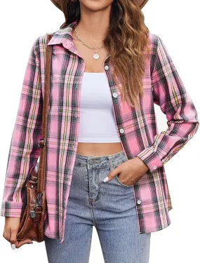 Zeagoo Flannel Shirt Women Button Down Long Sleeve Plaid Shirts
