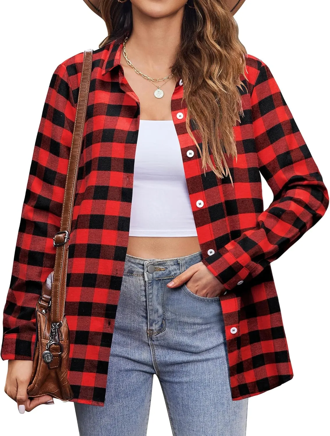 Zeagoo Flannel Shirt Women Button Down Long Sleeve Plaid Shirts
