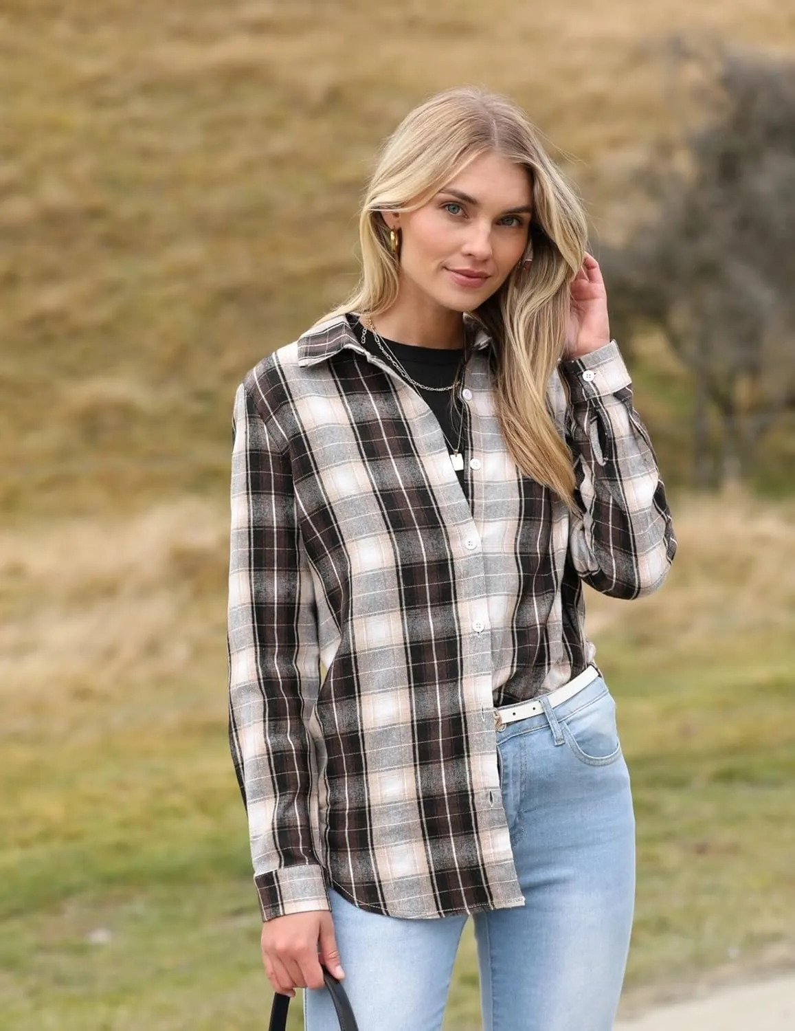 Zeagoo Flannel Shirt Women Button Down Long Sleeve Plaid Shirts