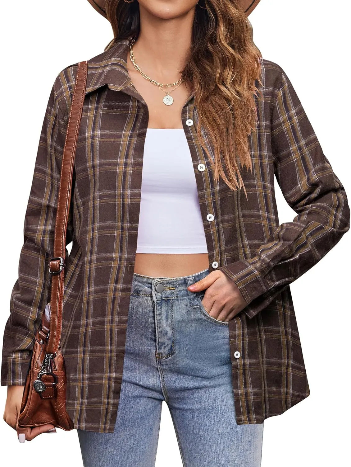 Zeagoo Flannel Shirt Women Button Down Long Sleeve Plaid Shirts