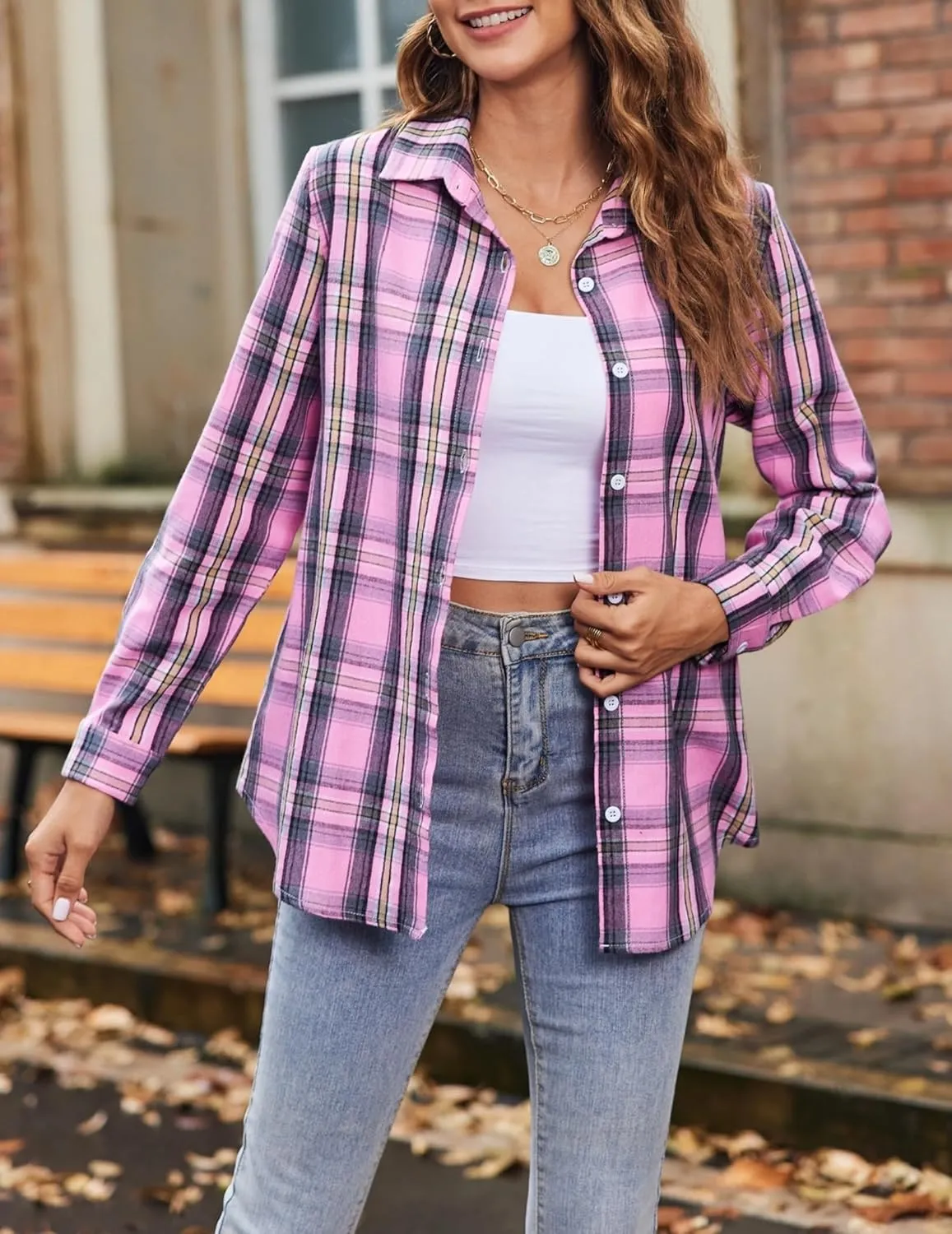 Zeagoo Flannel Shirt Women Button Down Long Sleeve Plaid Shirts