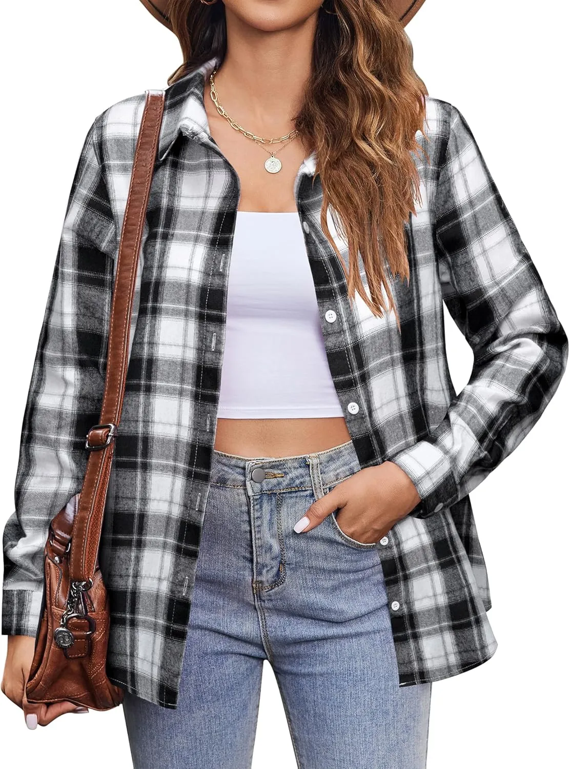 Zeagoo Flannel Shirt Women Button Down Long Sleeve Plaid Shirts