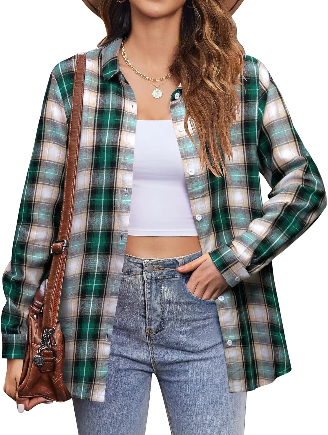 Zeagoo Flannel Shirt Women Button Down Long Sleeve Plaid Shirts