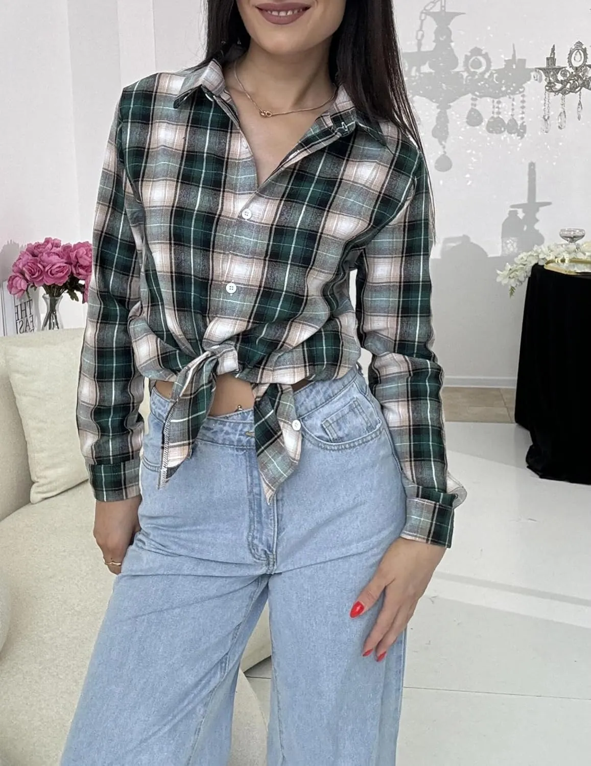 Zeagoo Flannel Shirt Women Button Down Long Sleeve Plaid Shirts