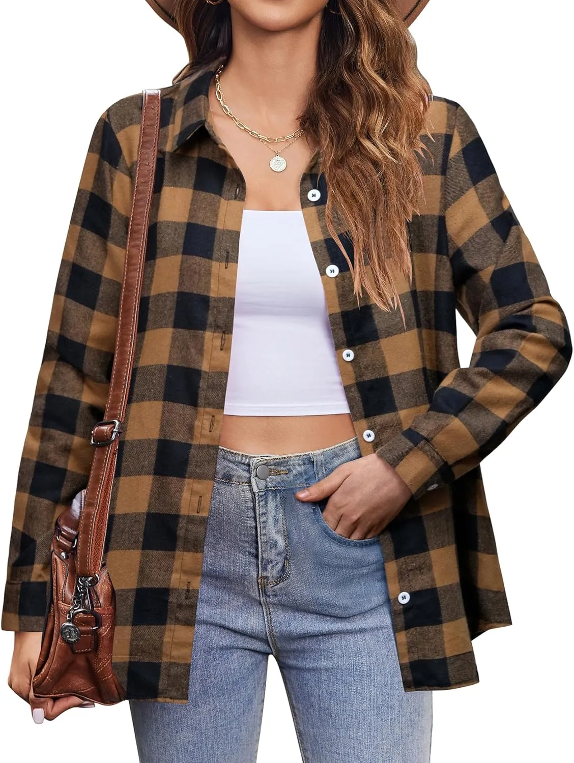 Zeagoo Flannel Shirt Women Button Down Long Sleeve Plaid Shirts
