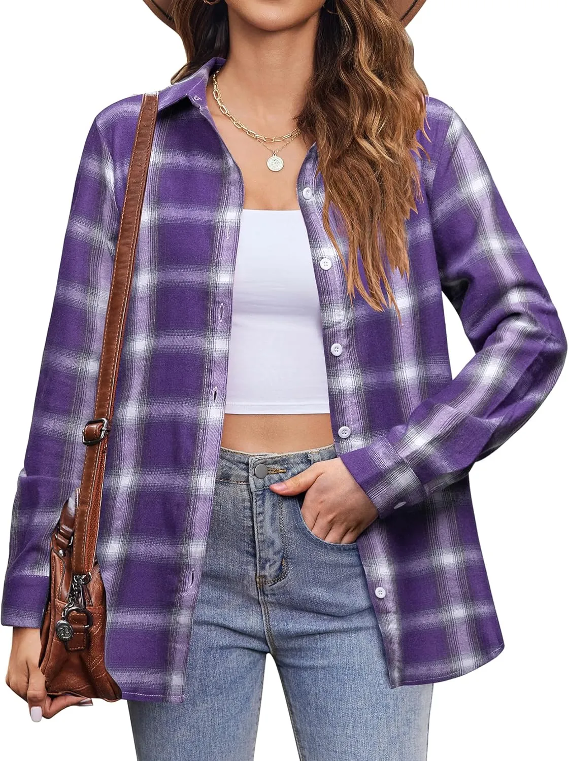 Zeagoo Flannel Shirt Women Button Down Long Sleeve Plaid Shirts