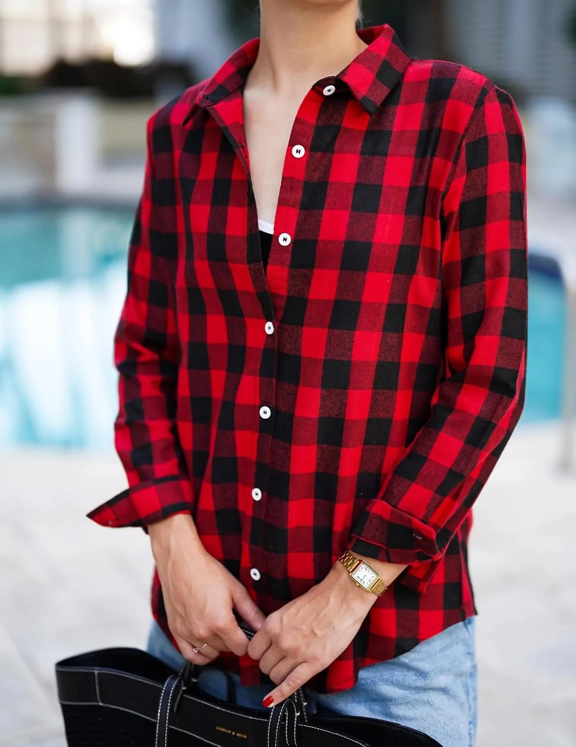 Zeagoo Flannel Shirt Women Button Down Long Sleeve Plaid Shirts