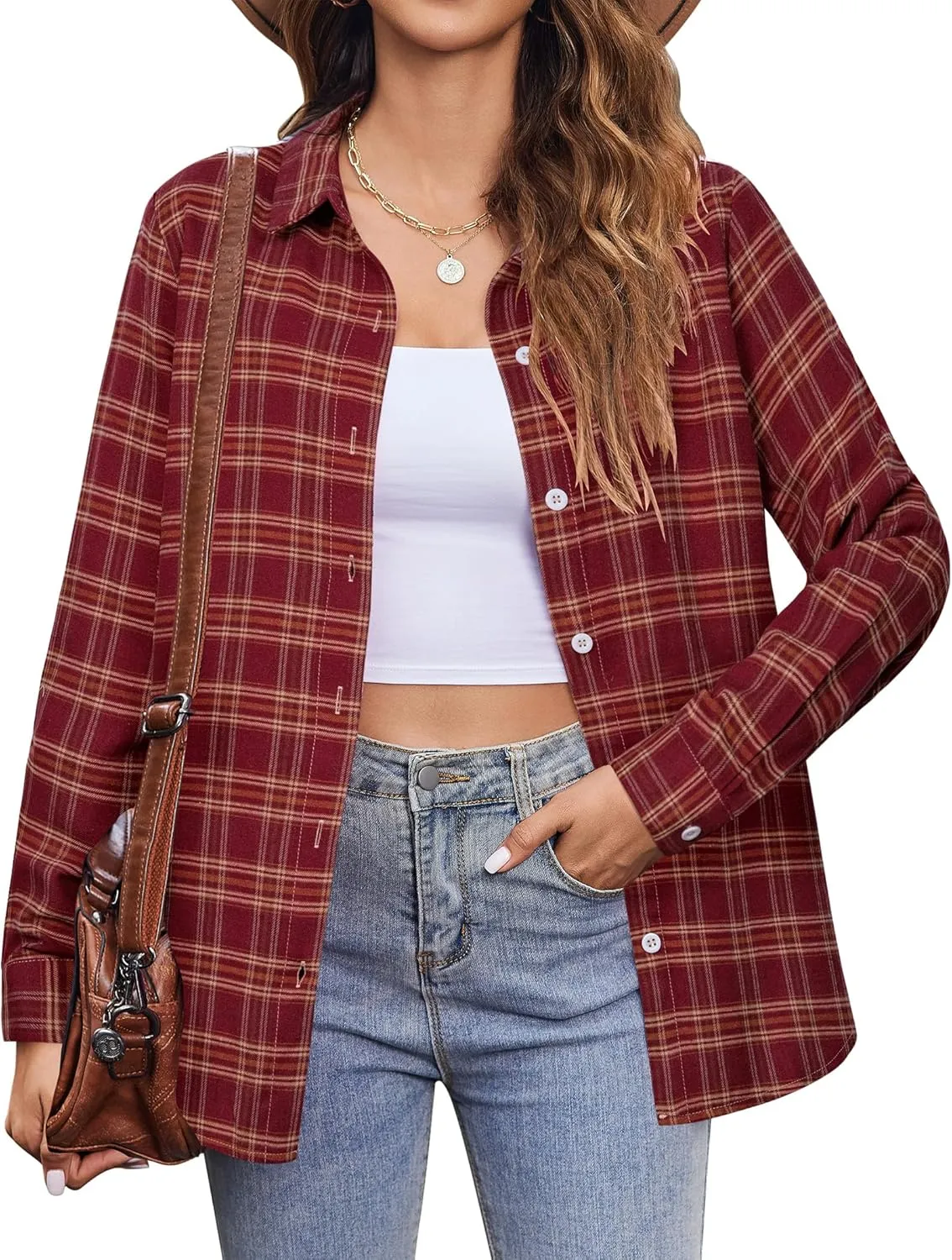 Zeagoo Flannel Shirt Women Button Down Long Sleeve Plaid Shirts