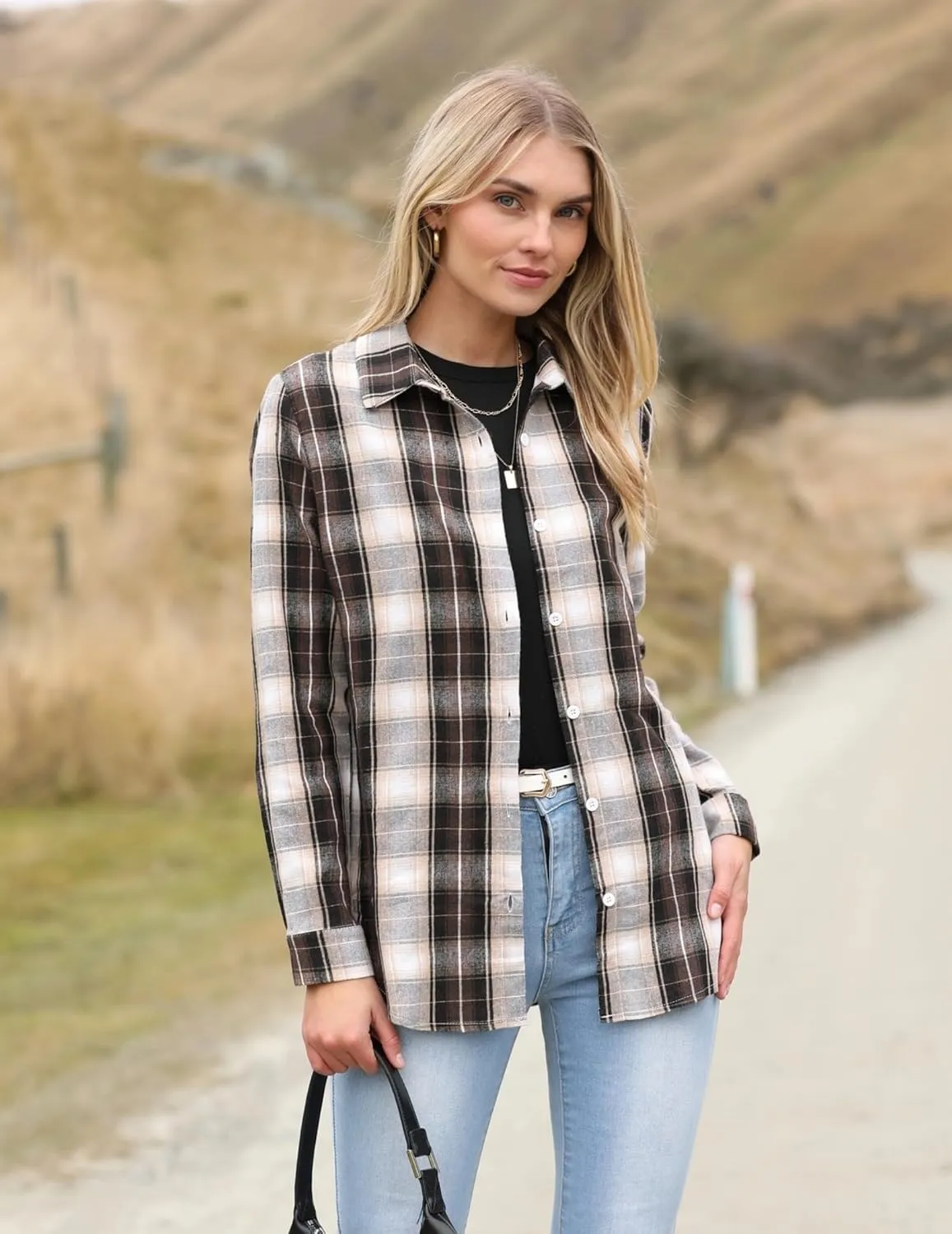 Zeagoo Flannel Shirt Women Button Down Long Sleeve Plaid Shirts