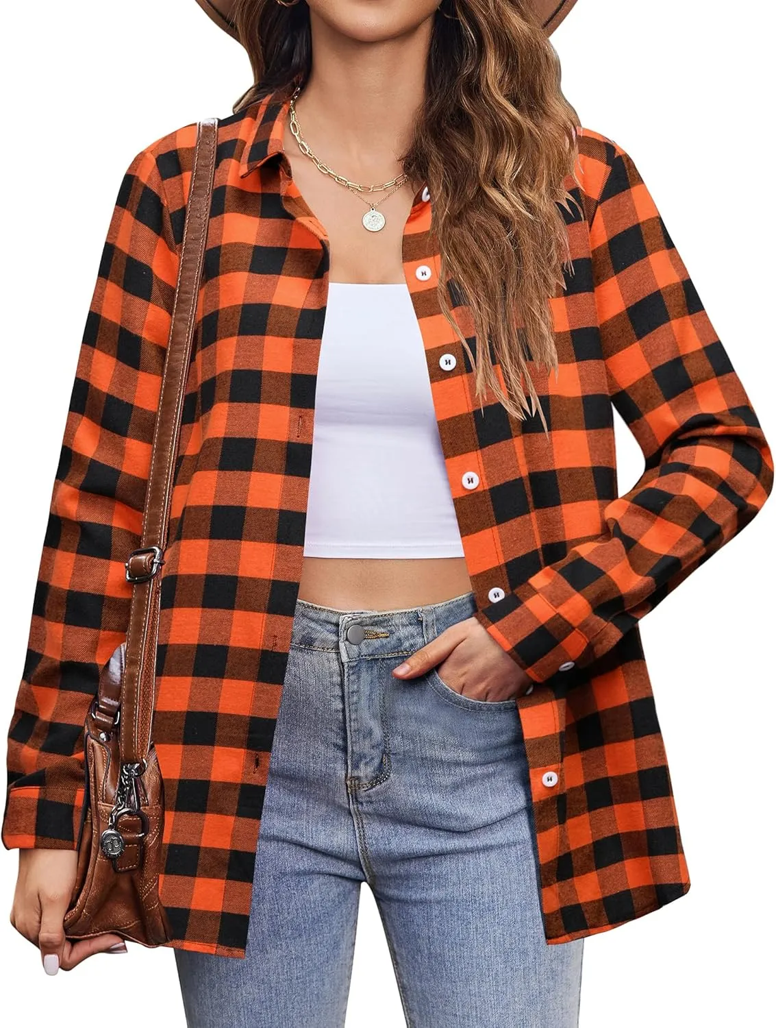 Zeagoo Flannel Shirt Women Button Down Long Sleeve Plaid Shirts