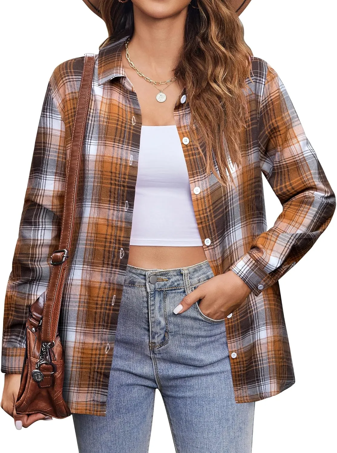 Zeagoo Flannel Shirt Women Button Down Long Sleeve Plaid Shirts