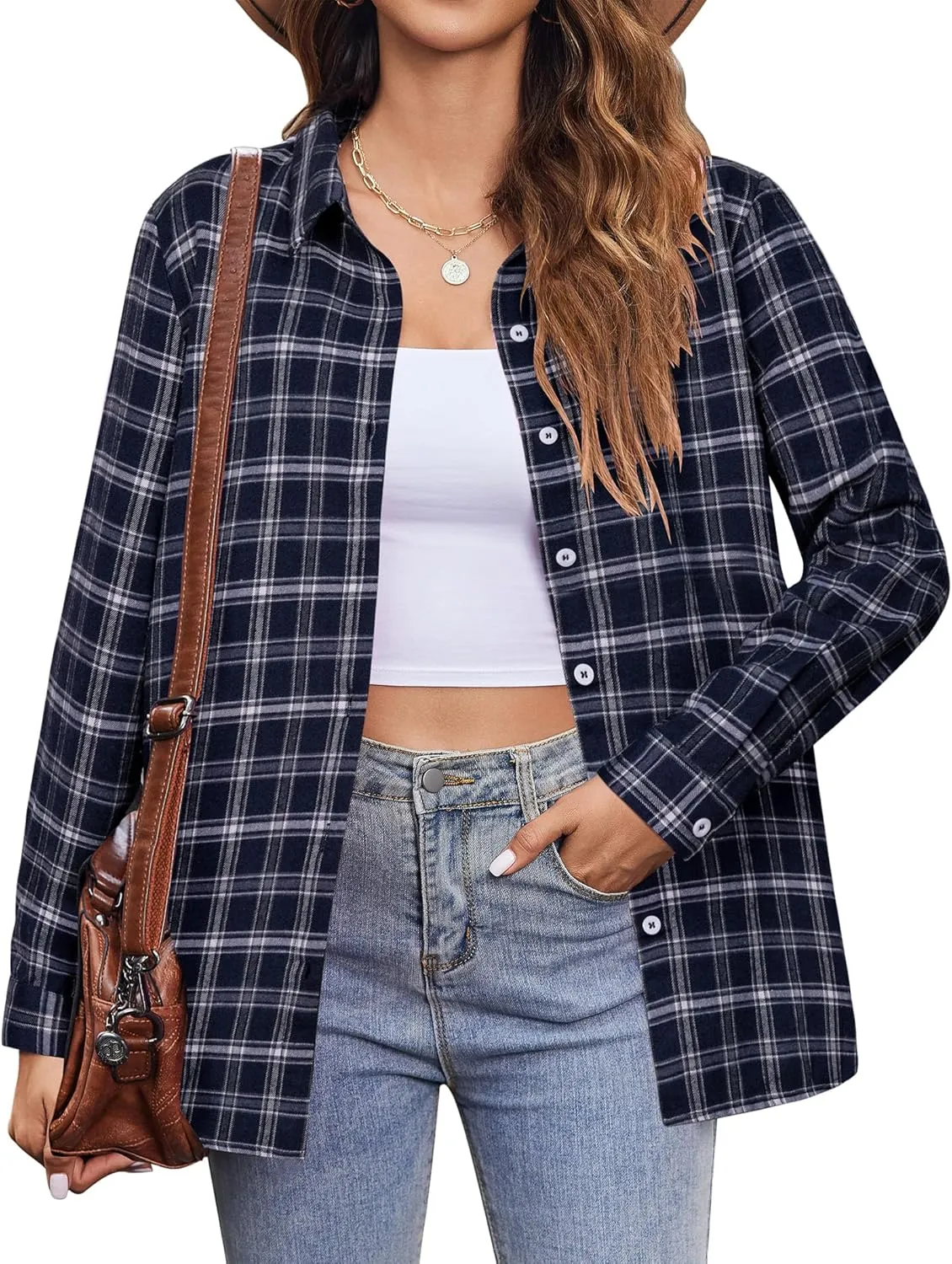 Zeagoo Flannel Shirt Women Button Down Long Sleeve Plaid Shirts