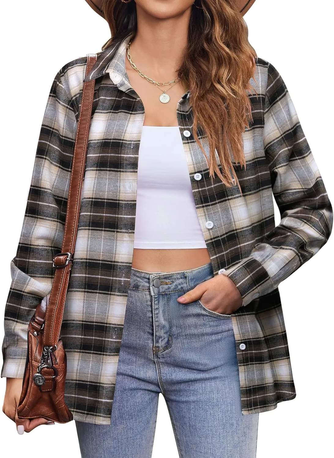Zeagoo Flannel Shirt Women Button Down Long Sleeve Plaid Shirts