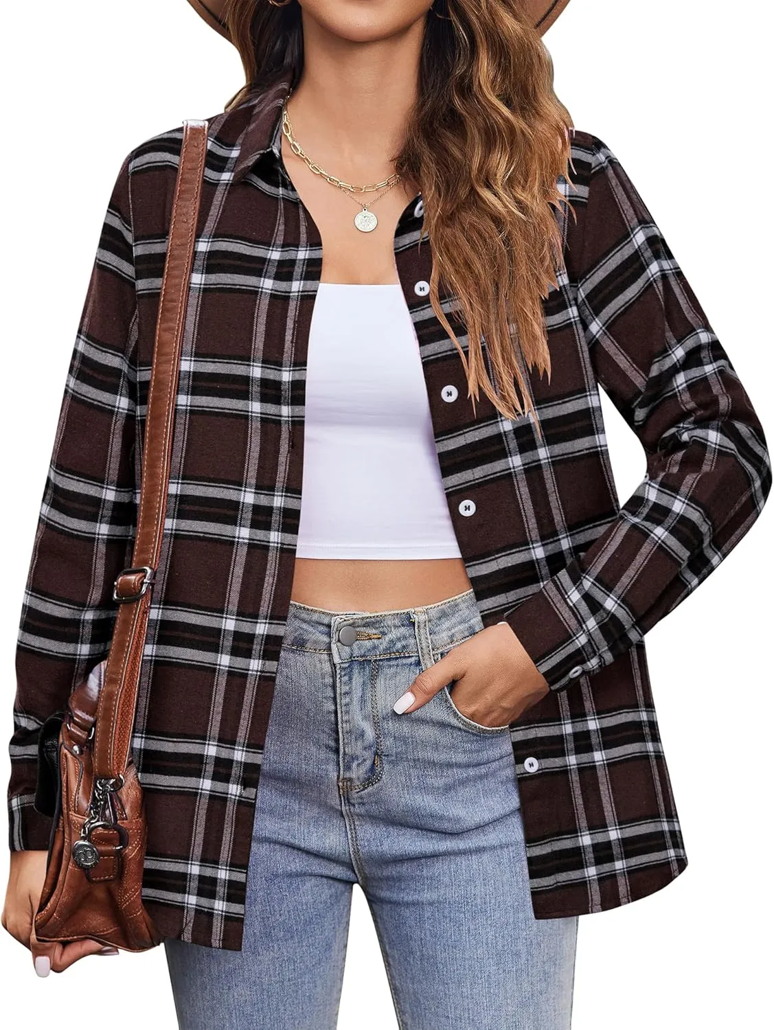 Zeagoo Flannel Shirt Women Button Down Long Sleeve Plaid Shirts