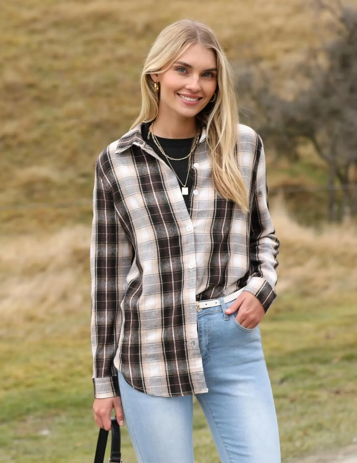 Zeagoo Flannel Shirt Women Button Down Long Sleeve Plaid Shirts