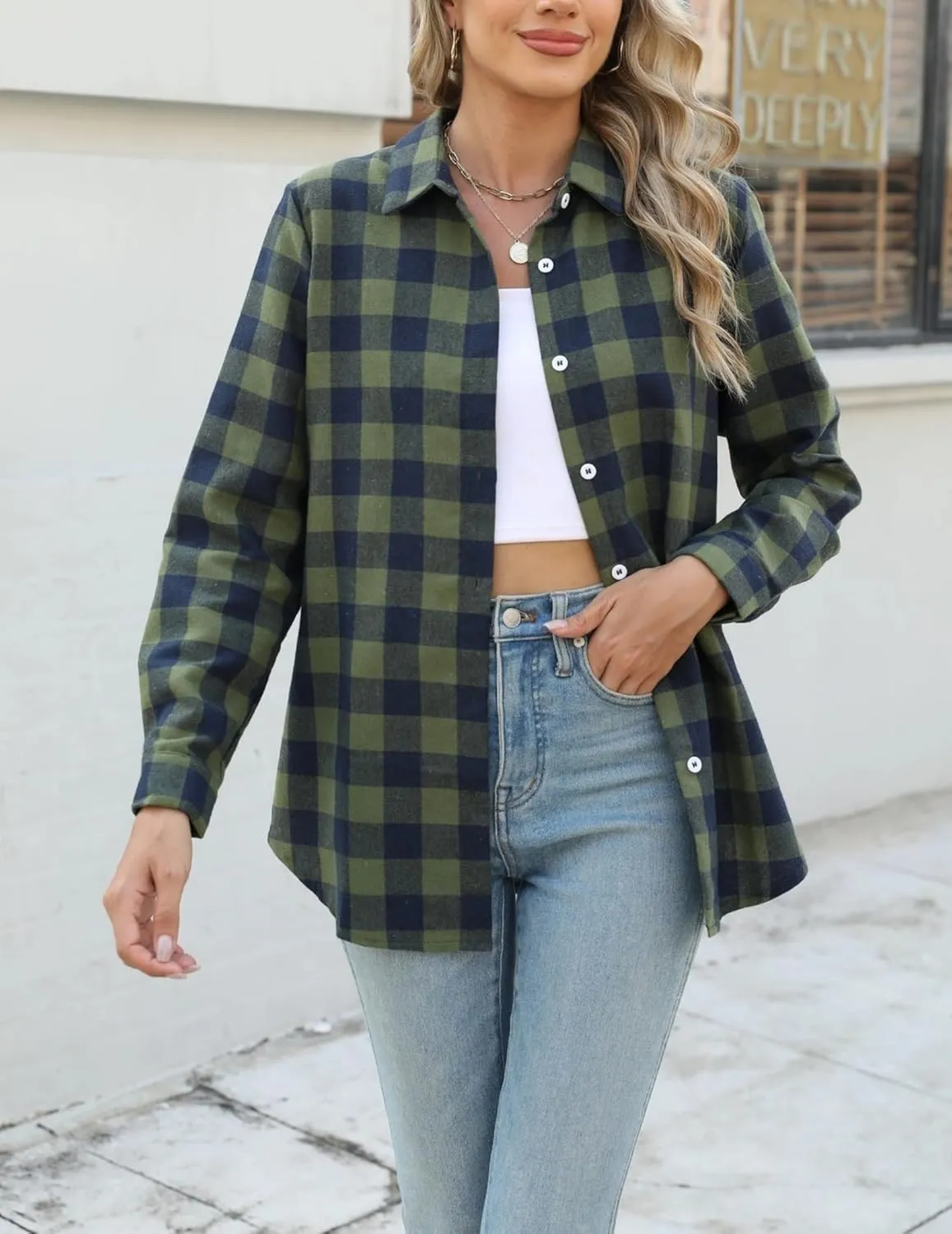 Zeagoo Flannel Shirt Women Button Down Long Sleeve Plaid Shirts