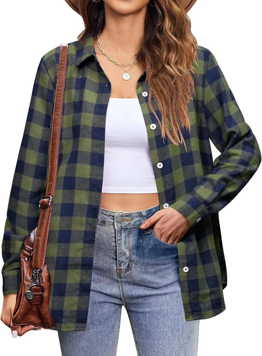 Zeagoo Flannel Shirt Women Button Down Long Sleeve Plaid Shirts