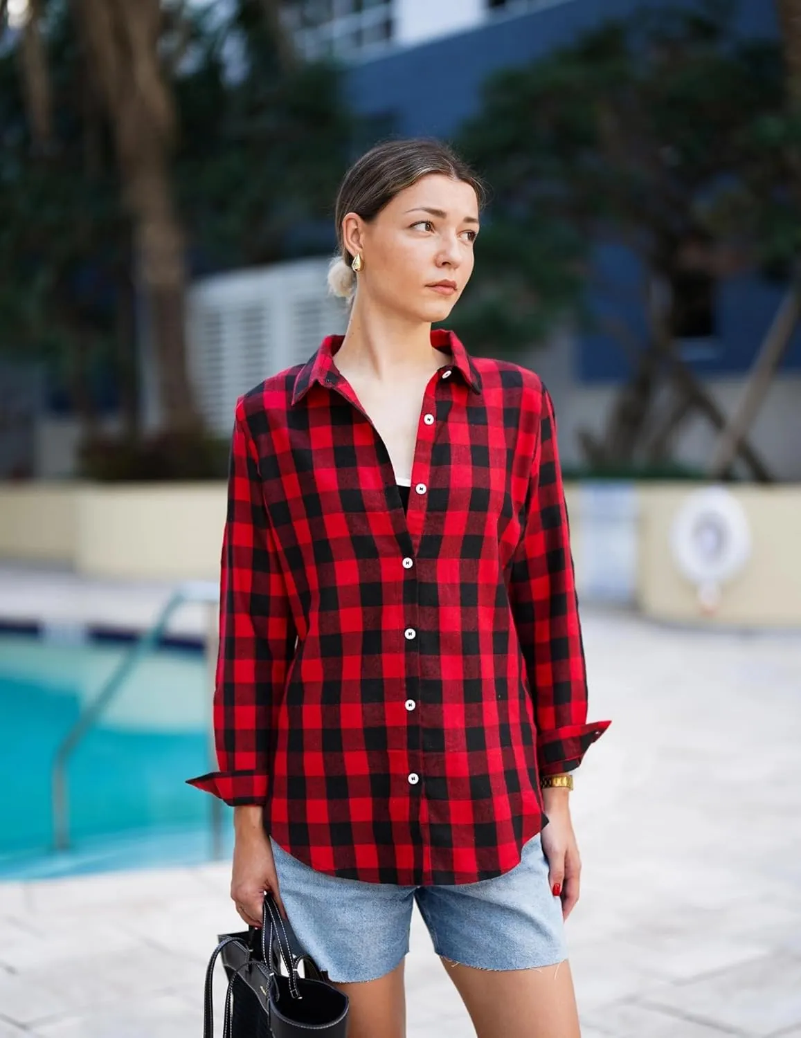 Zeagoo Flannel Shirt Women Button Down Long Sleeve Plaid Shirts