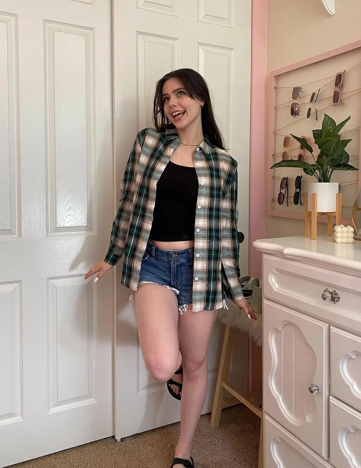 Zeagoo Flannel Shirt Women Button Down Long Sleeve Plaid Shirts