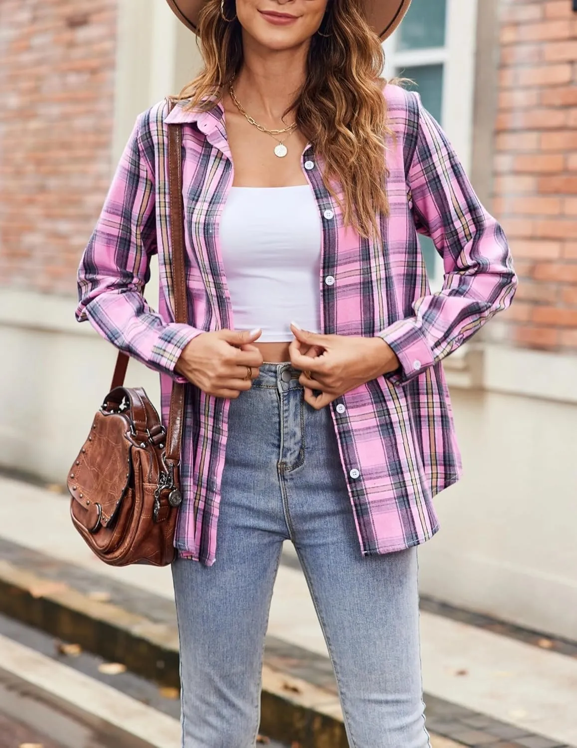 Zeagoo Flannel Shirt Women Button Down Long Sleeve Plaid Shirts