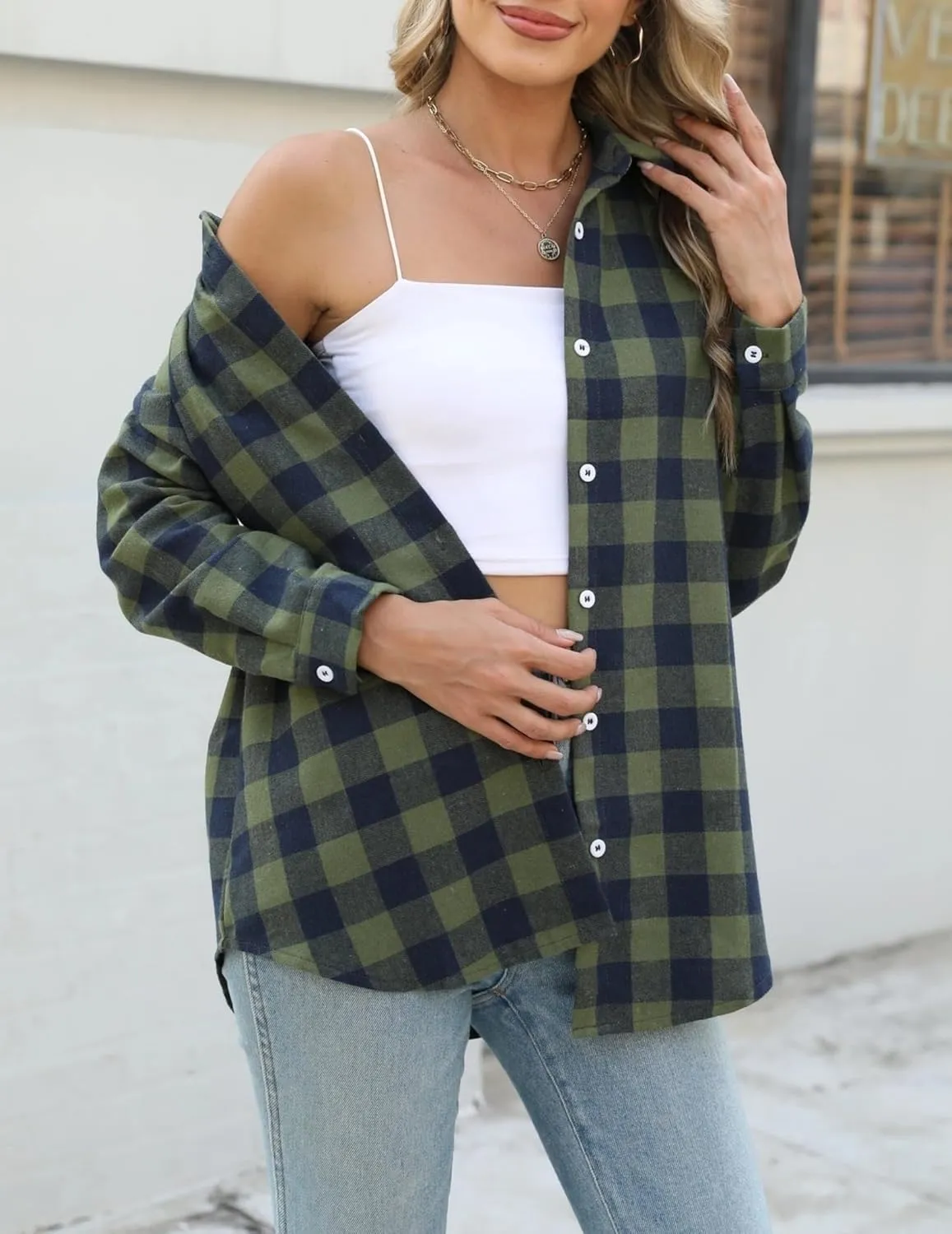 Zeagoo Flannel Shirt Women Button Down Long Sleeve Plaid Shirts
