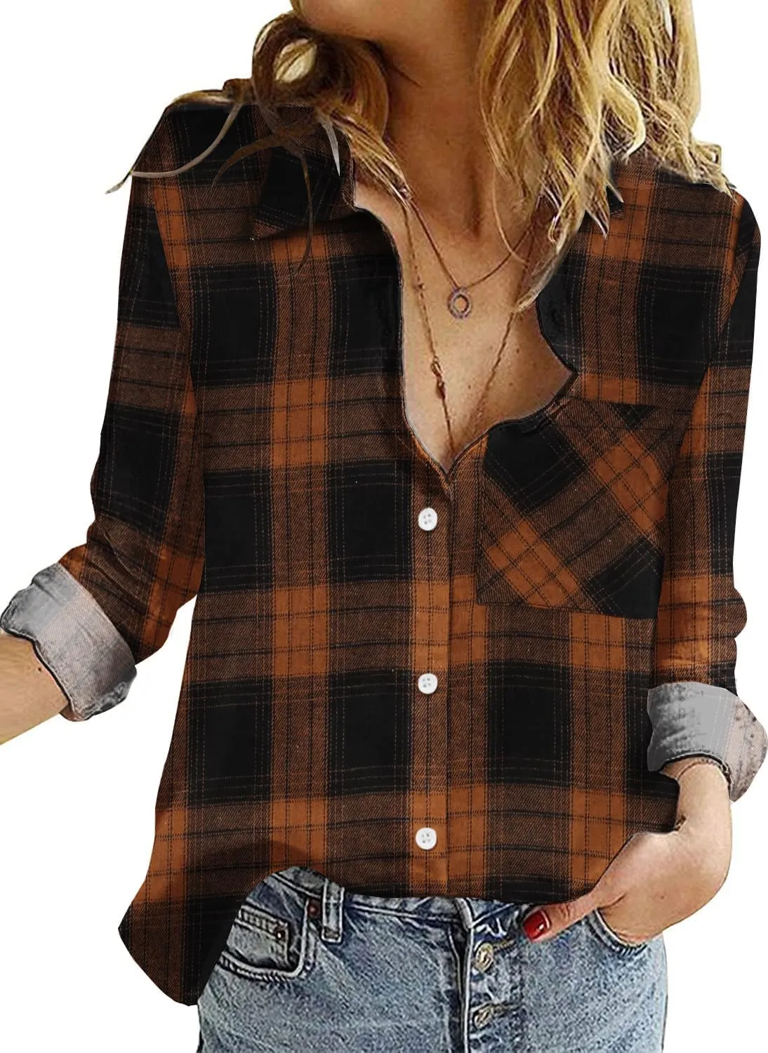 Zeagoo Women's Long Sleeve Button Down Flannel Shirts Plaid Shacket