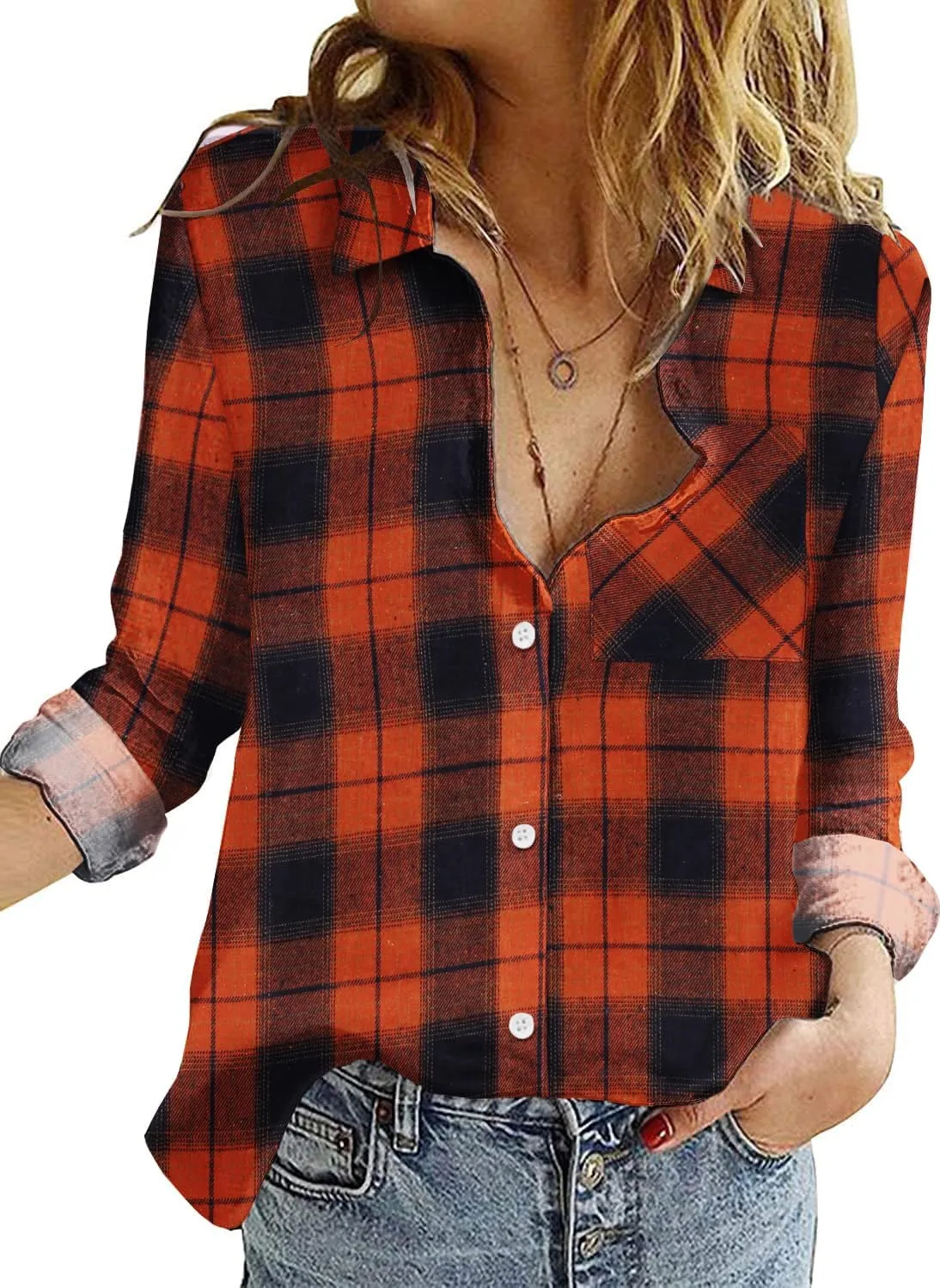 Zeagoo Women's Long Sleeve Button Down Flannel Shirts Plaid Shacket