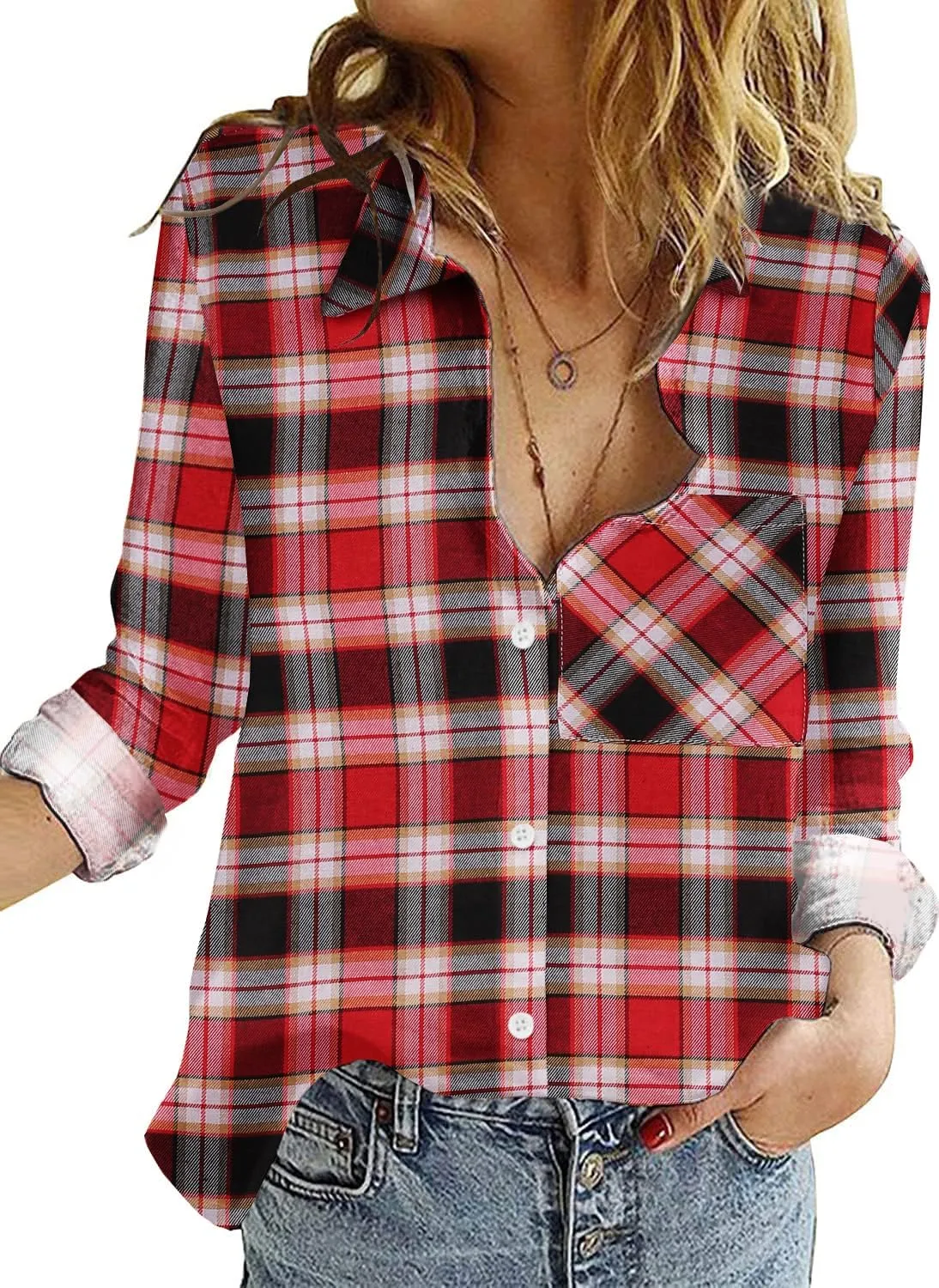 Zeagoo Women's Long Sleeve Button Down Flannel Shirts Plaid Shacket