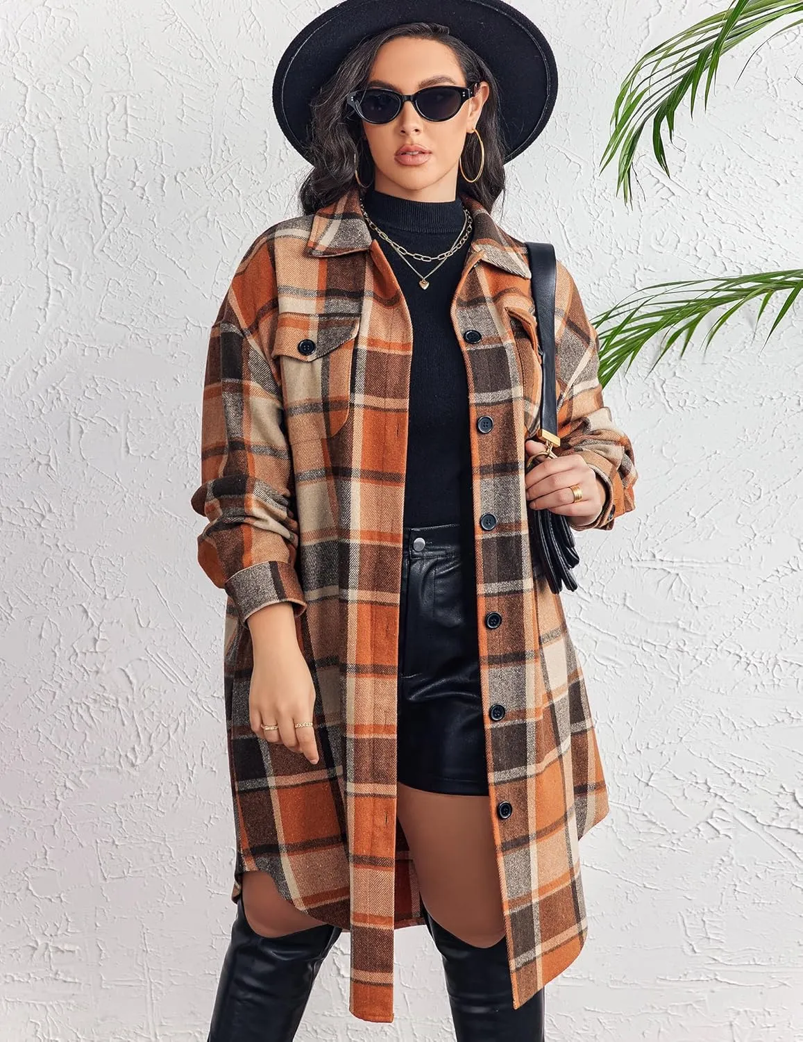 Zeagoo Womens Plus Size Flannel Plaid Button Down Shacket Jacket