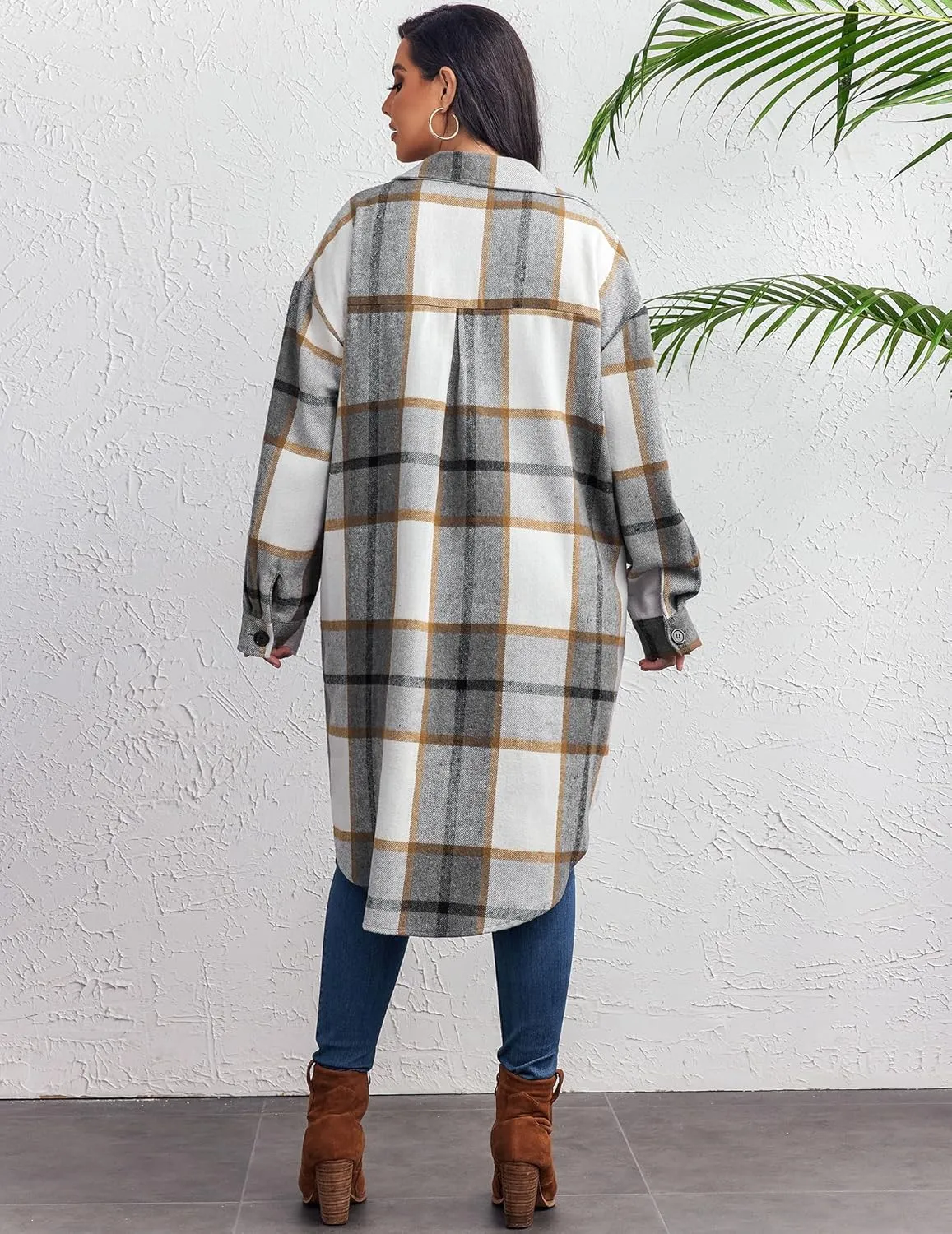 Zeagoo Womens Plus Size Flannel Plaid Button Down Shacket Jacket