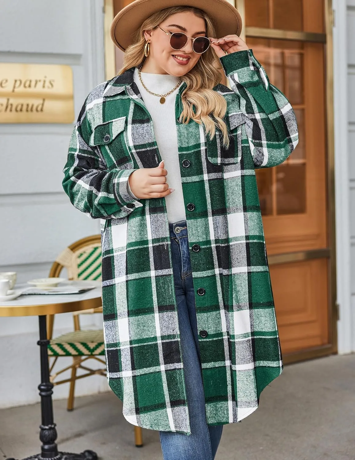 Zeagoo Womens Plus Size Flannel Plaid Button Down Shacket Jacket
