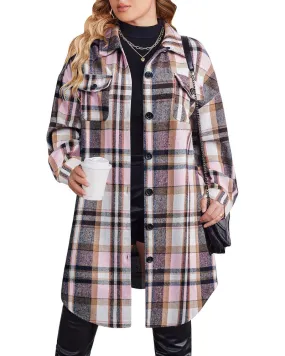 Zeagoo Womens Plus Size Flannel Plaid Button Down Shacket Jacket