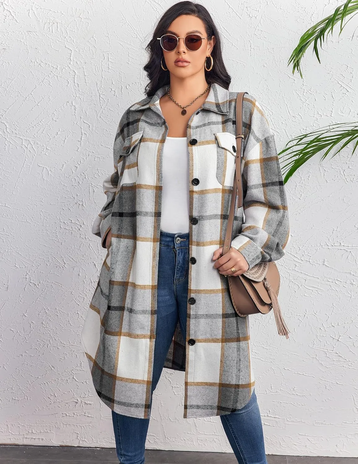 Zeagoo Womens Plus Size Flannel Plaid Button Down Shacket Jacket