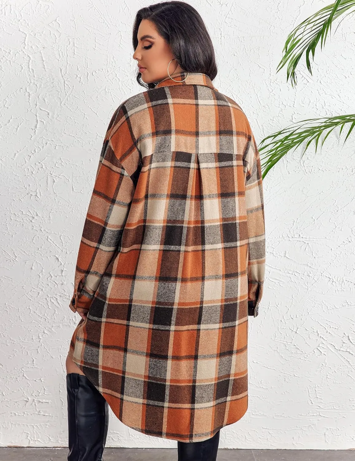 Zeagoo Womens Plus Size Flannel Plaid Button Down Shacket Jacket
