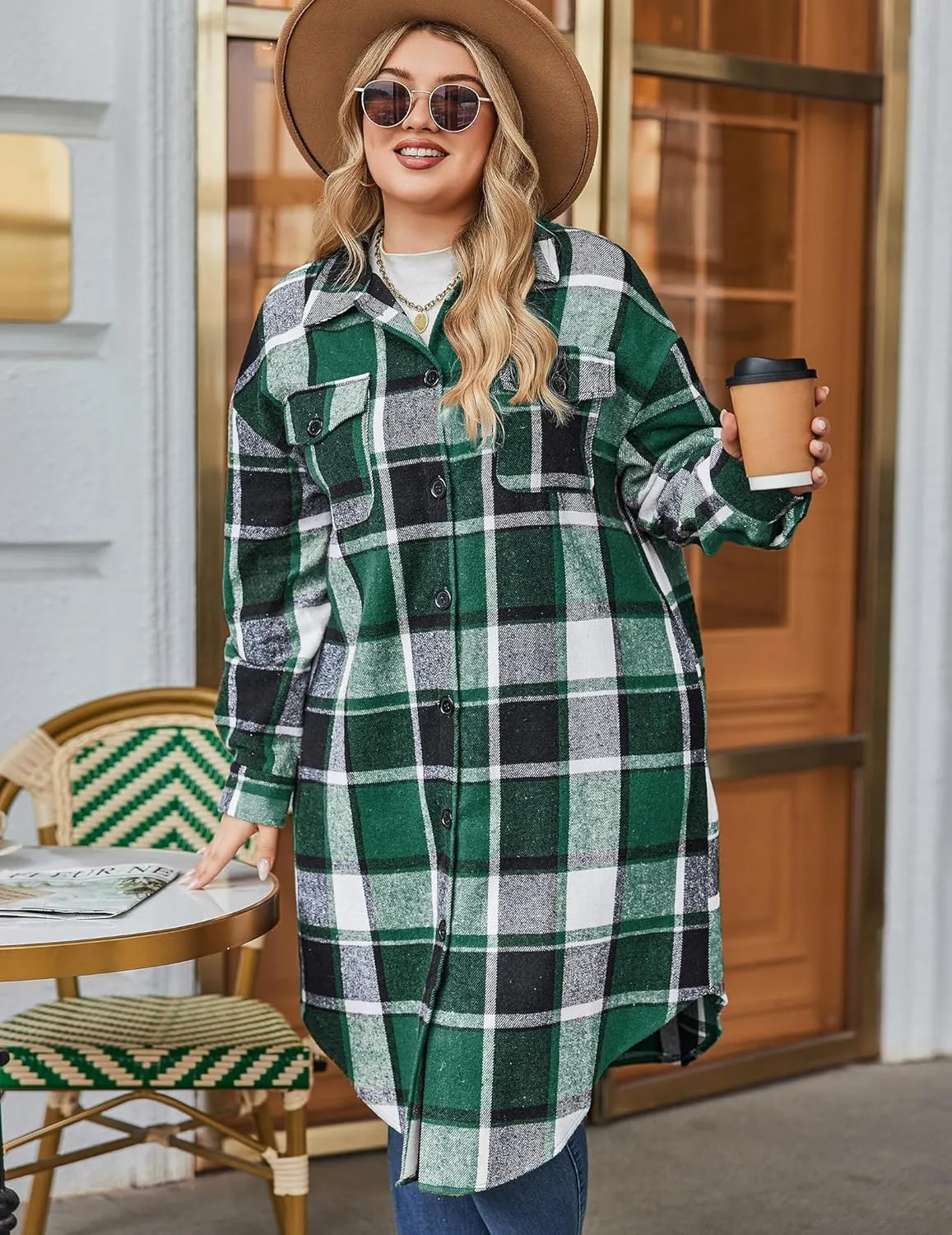 Zeagoo Womens Plus Size Flannel Plaid Button Down Shacket Jacket