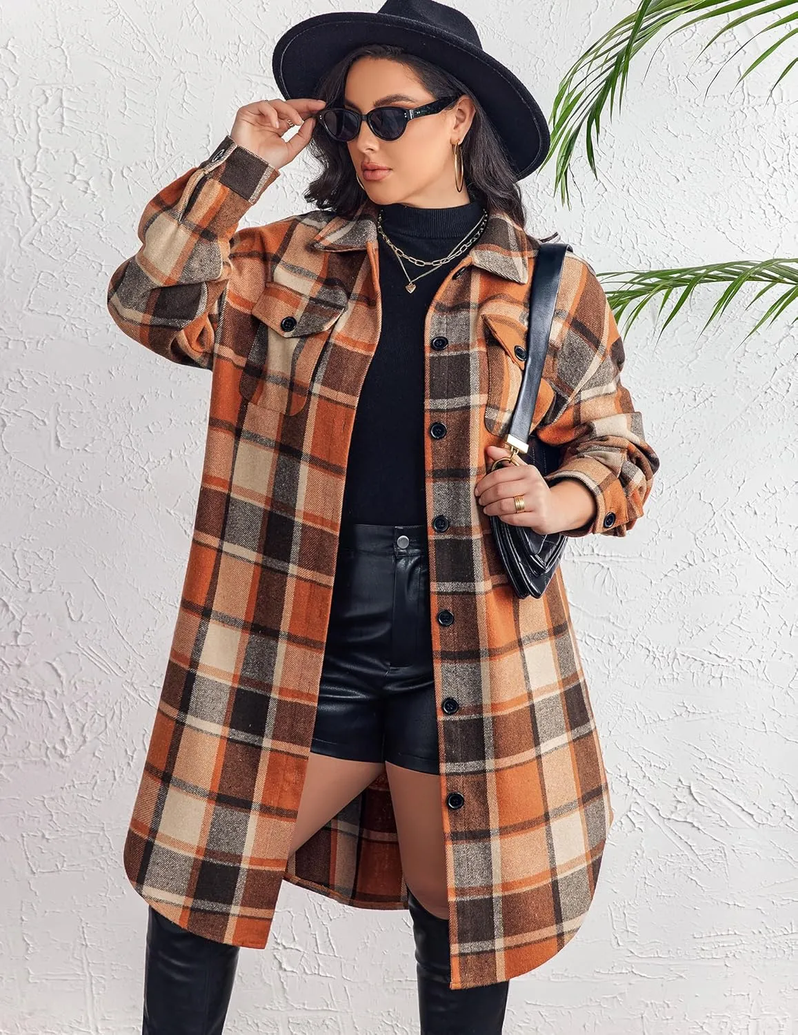 Zeagoo Womens Plus Size Flannel Plaid Button Down Shacket Jacket