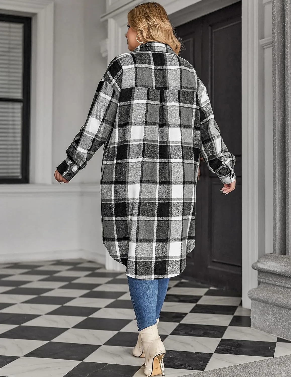 Zeagoo Womens Plus Size Flannel Plaid Button Down Shacket Jacket