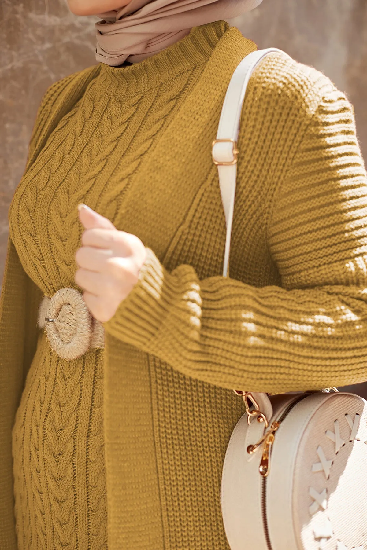 ZRF Women Knit Mustard Cardigan Dress Suit - Ródos