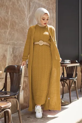 ZRF Women Knit Mustard Cardigan Dress Suit - Ródos