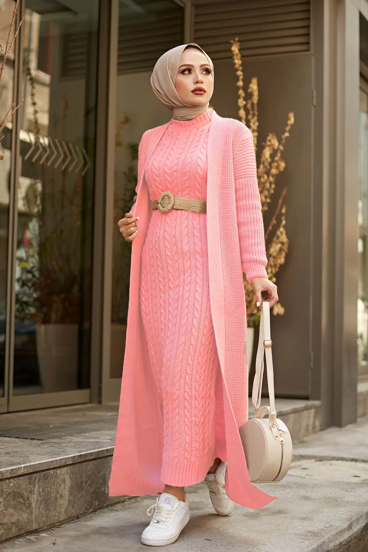 ZRF Women Knit Pink Cardigan Dress Suit - Maddaloni